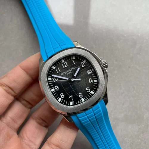 Aquanaut 5168G 42mm SS 3KF 1:1 Best Edition Black Dial on Light Blue Rubber Strap A324 V2